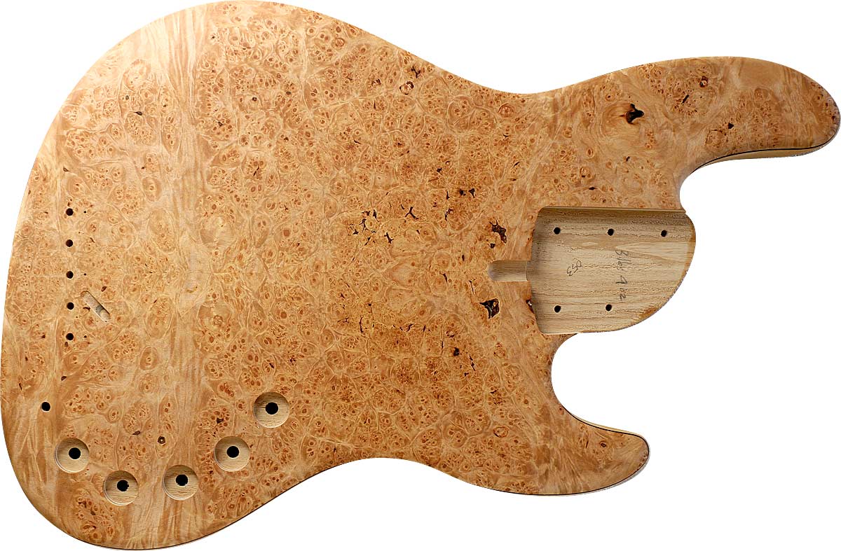 5-string bass body with Burl Maple top, ash body