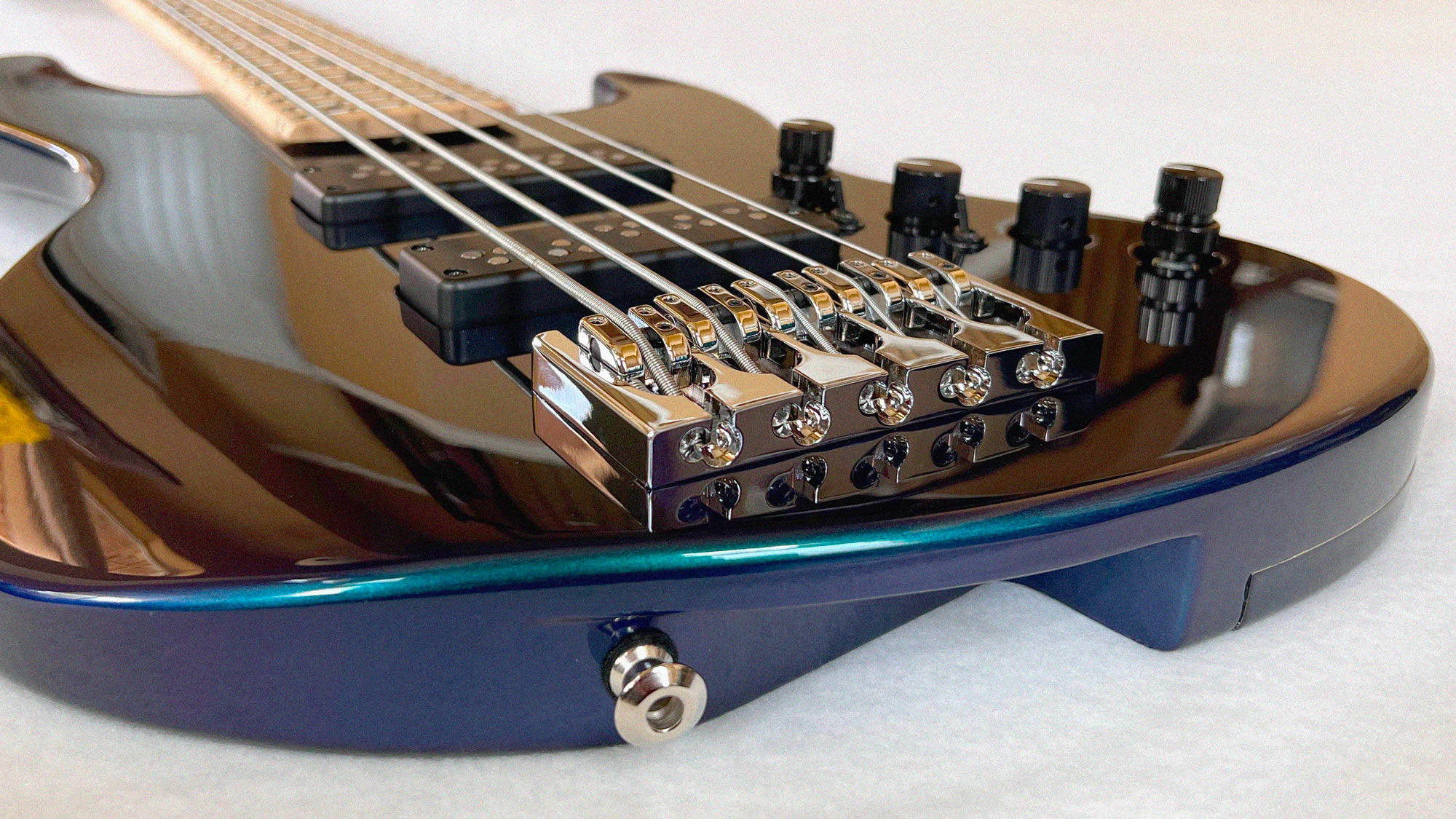 bass guitar with shiny hardware